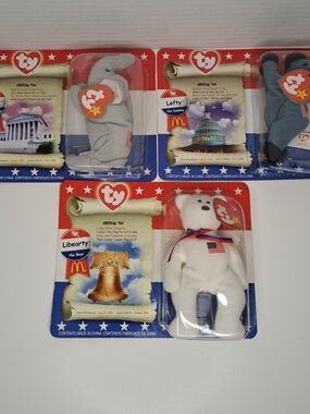 McDonalds Lot of 6 Beanie Babies, Glory, Maple, Libearty, Righty, & Lefty (2)